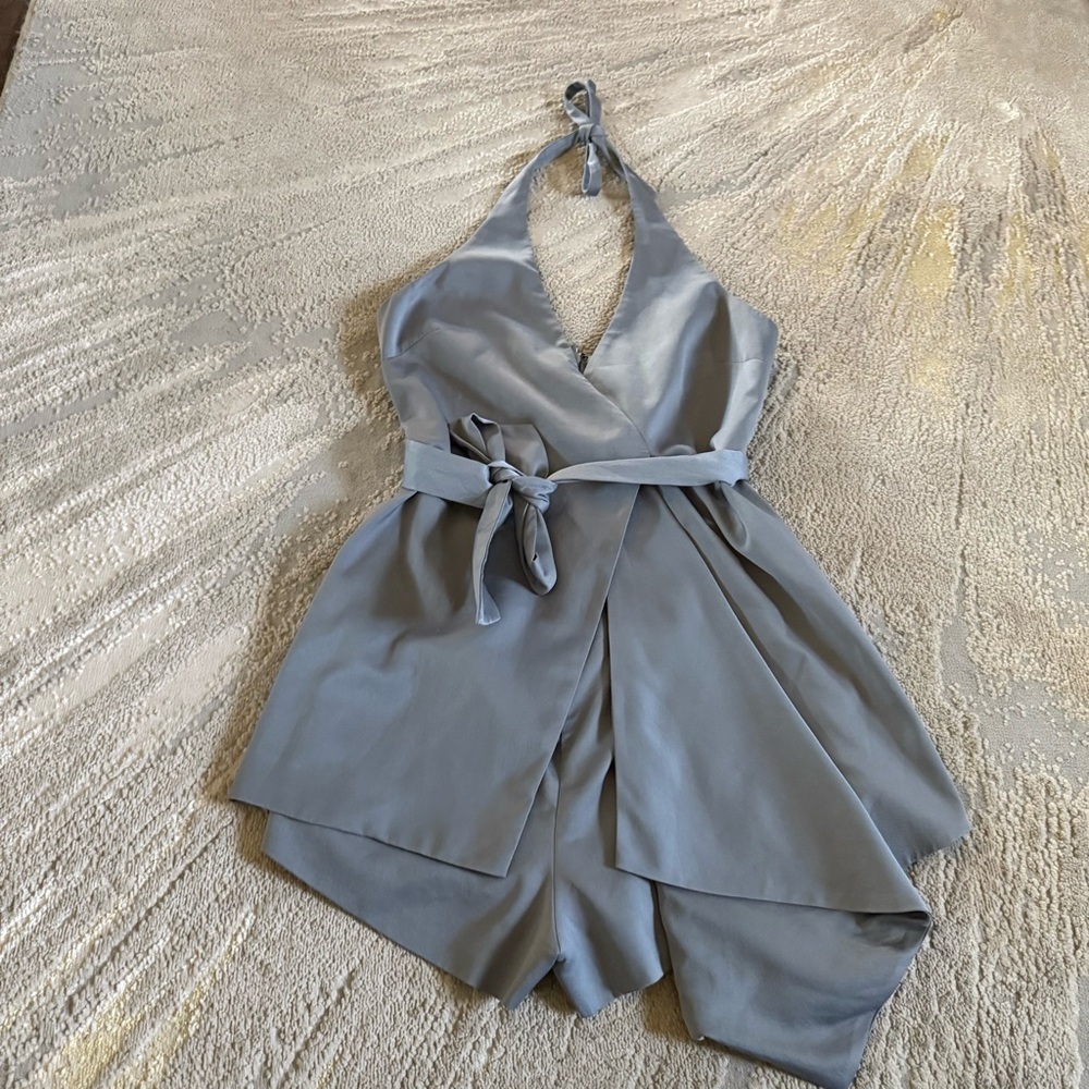 Revolve Stylestalker Kara romper gray halter tie waist sexy skirted small new